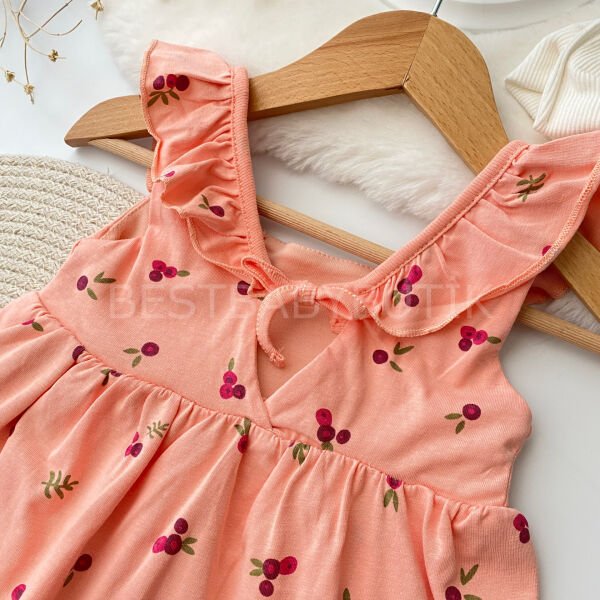 Çiçekli Sırt Bağlama Detaylı Fırfırlı Elbise 9-12 AY