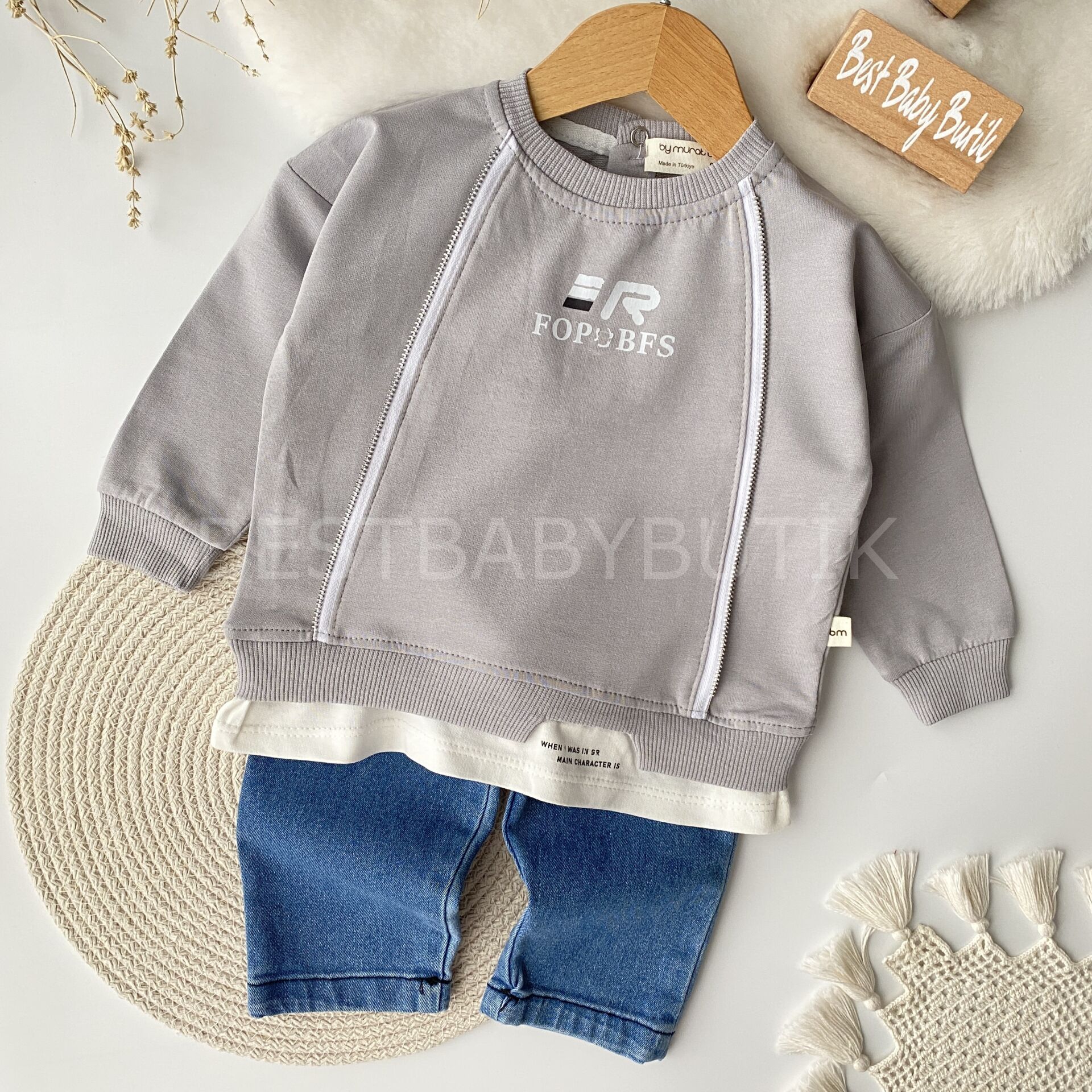 Fermuar Detaylı Kot Pantolonlu 2’Li Takım