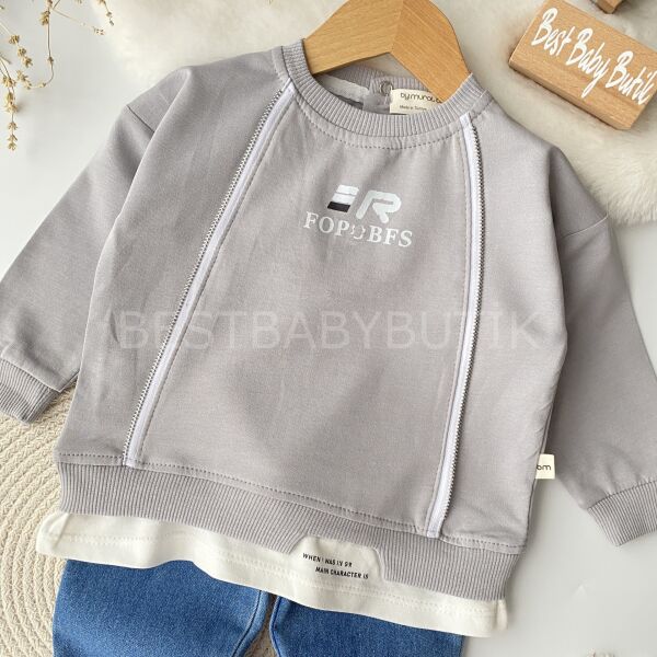 Fermuar Detaylı Kot Pantolonlu 2’Li Takım 12-18 AY