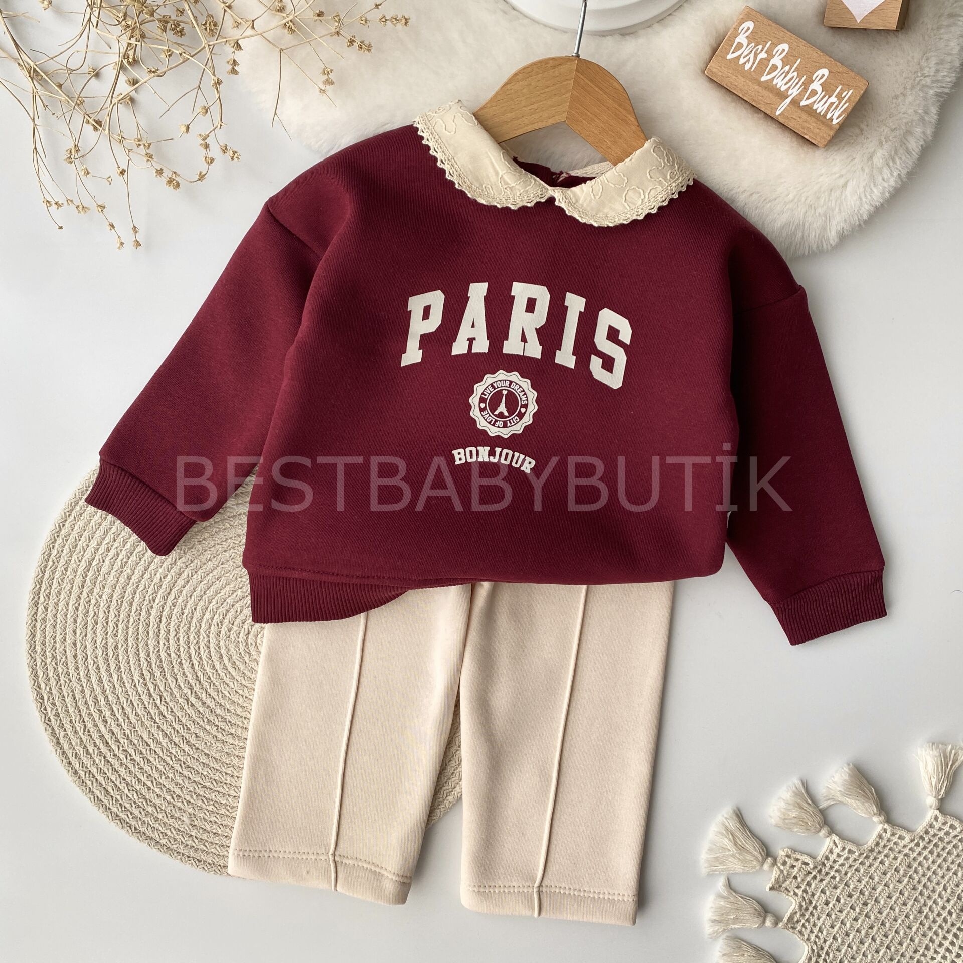 Paris Bebe Yakalı Bol Paça Şardonlu 2’Li Takım