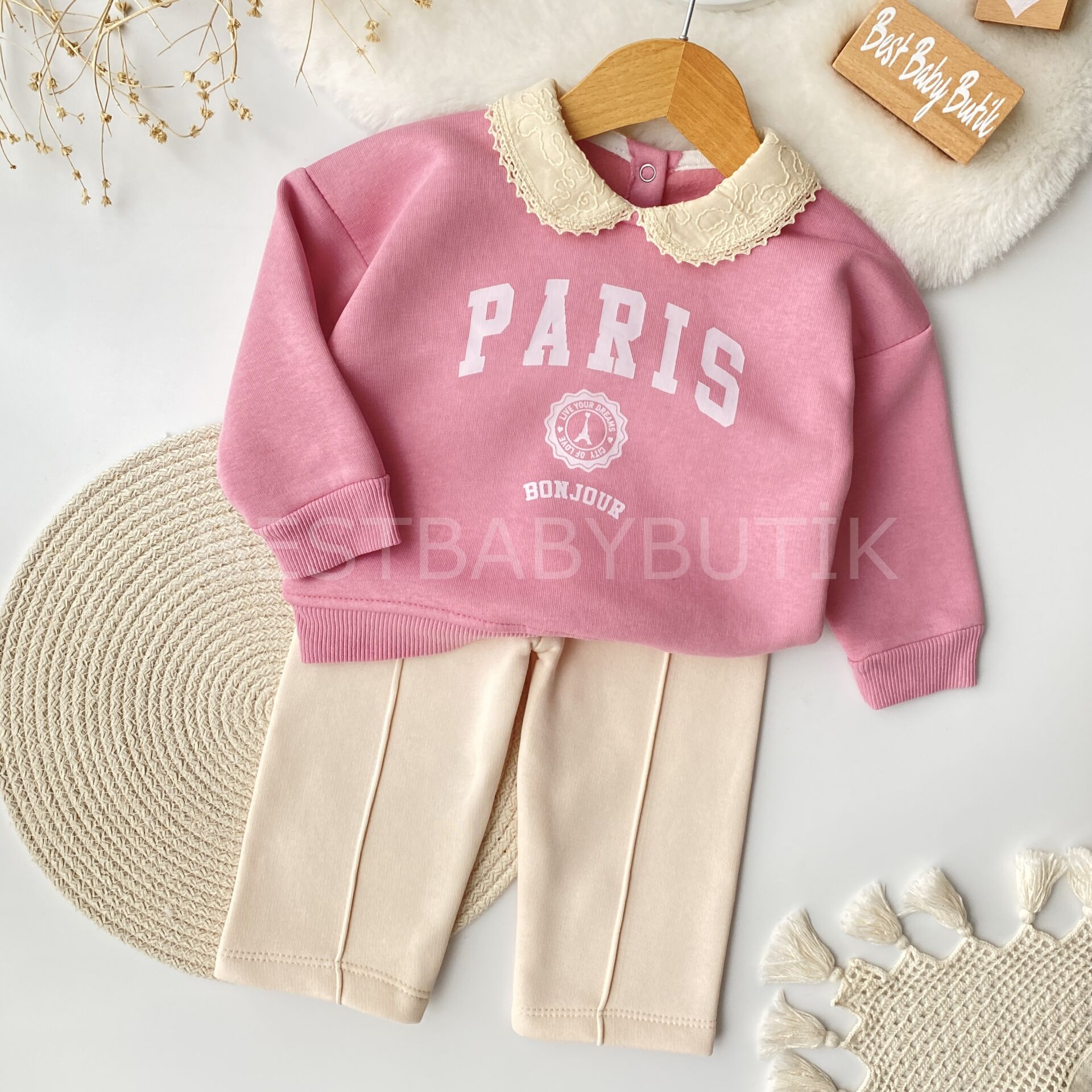 Paris Bebe Yakalı Bol Paça Şardonlu 2’Li Takım