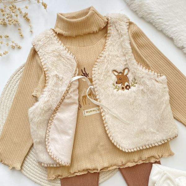 PONNY CEYLAN NAKIŞLI PELUŞ YELEKLİ 3’LÜ TAKIM