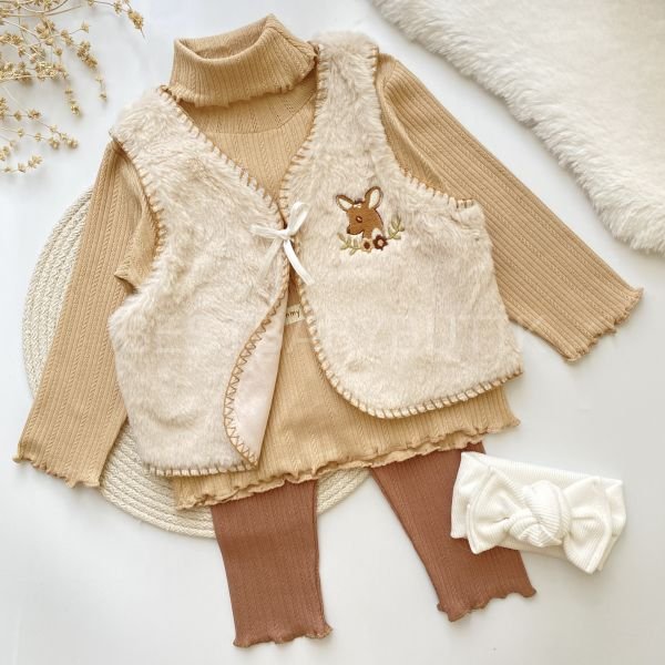 PONNY CEYLAN NAKIŞLI PELUŞ YELEKLİ 3’LÜ TAKIM