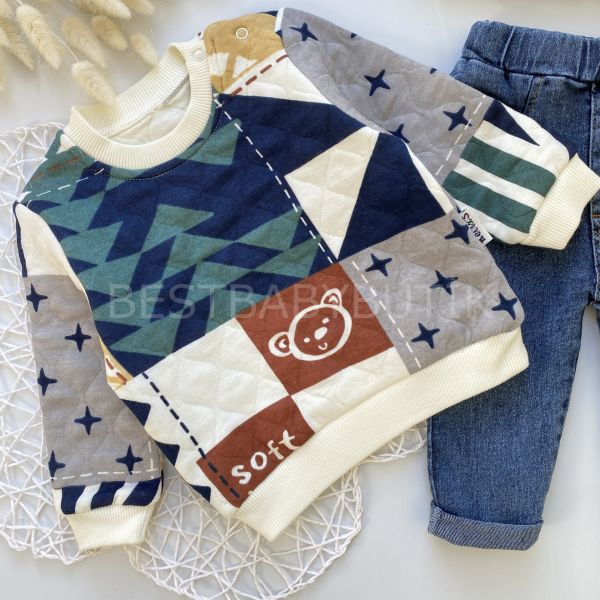 SOFT ÇİNİ DESENLİ KOT PANTOLONLU 2’Lİ TAKIM