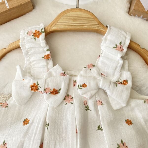 Turuncu Çıtır Çiçekli Fırfırlı Müslin Takım