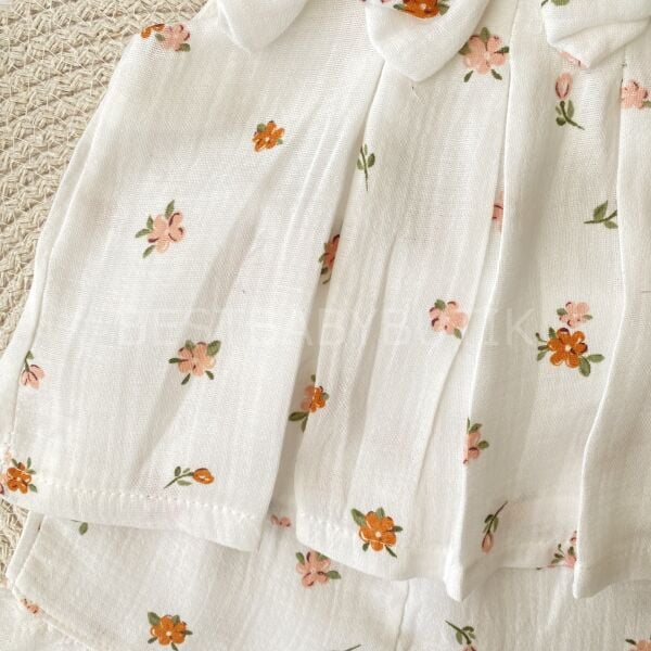 Turuncu Çıtır Çiçekli Fırfırlı Müslin Takım 18-24 AY