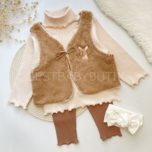 PONNY CEYLAN NAKIŞLI PELUŞ YELEKLİ 3’LÜ TAKIM