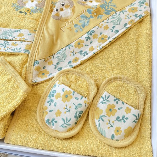 FLOWERS ÇİÇEKLİ VE KUŞ DETAYLI 4 PARÇA BORNOZ SETİ
