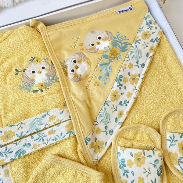 FLOWERS ÇİÇEKLİ VE KUŞ DETAYLI 4 PARÇA BORNOZ SETİ