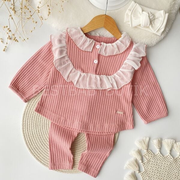 Tül Yakalı Robalı Örme Kumaş 2’Li Takım