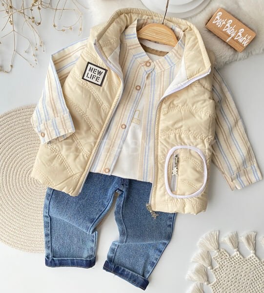 Premium Şişme Yelekli Kot Pantolonlu Gömlekli 4’Lü Takım