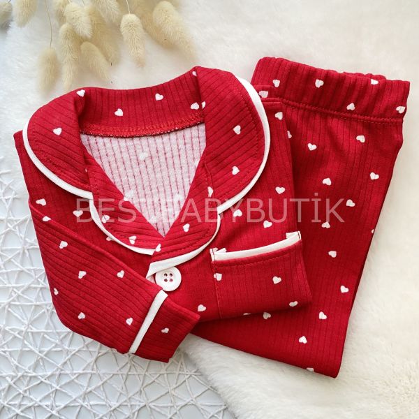 MİNİK KALPLER FİTİLLİ KAŞKORSE PİJAMA TAKIMI