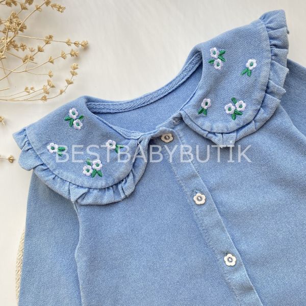 VİCTORİA ÇİÇEK NAKIŞLI BEBEK YAKA KOT 2’LI TAKIM