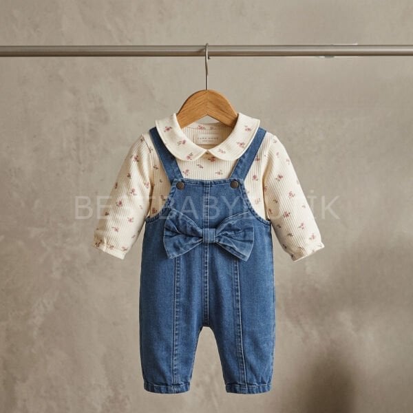 Çıtır Çiçekli Bebe Yaka Kot Salopet
