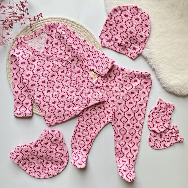 ETNİK ÇİNİ DETAYLI ORGANİK  KAŞKORSE 5 PARÇA HASTANE ÇIKIŞI SET