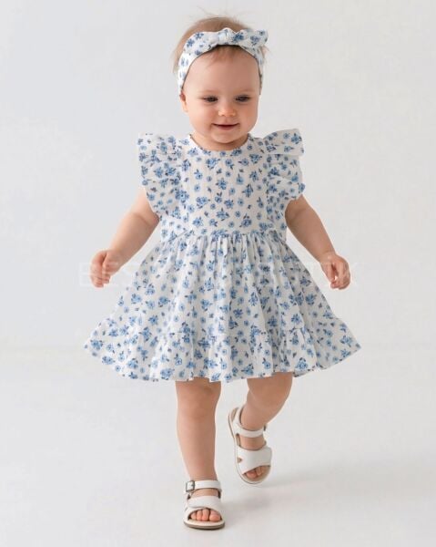Mine Çıtır Çiçekli Müslin Elbise (Bandanalı) 9-12 AY