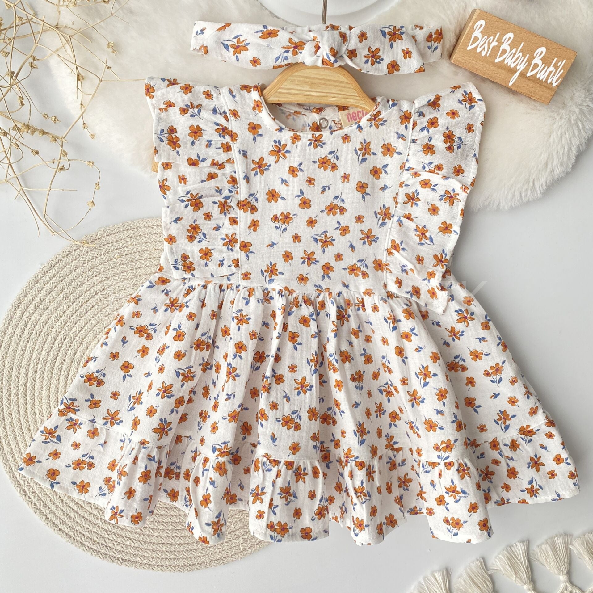 Mine Çıtır Çiçekli Müslin Elbise (Bandanalı) 18-24 AY