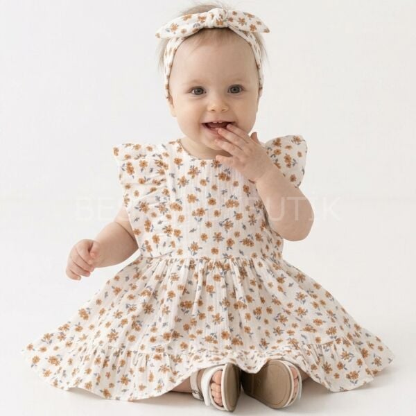 Mine Çıtır Çiçekli Müslin Elbise (Bandanalı) 18-24 AY