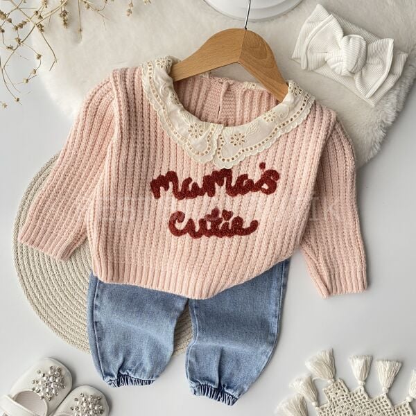 Mamas Cutie Nakışlı Fisto Yakalı Triko Kot Pantolonlu Takım