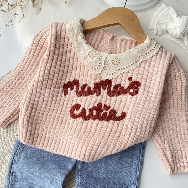 Mamas Cutie Nakışlı Fisto Yakalı Triko Kot Pantolonlu Takım