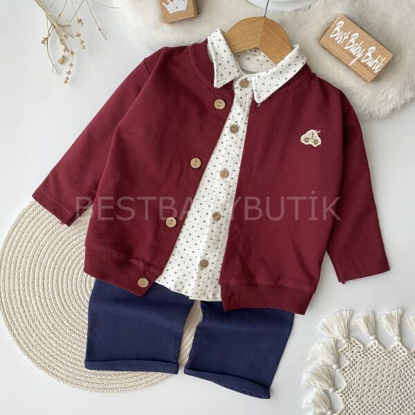 Araba Armalı Hırkalı 3’Lü Pamuklu Takım