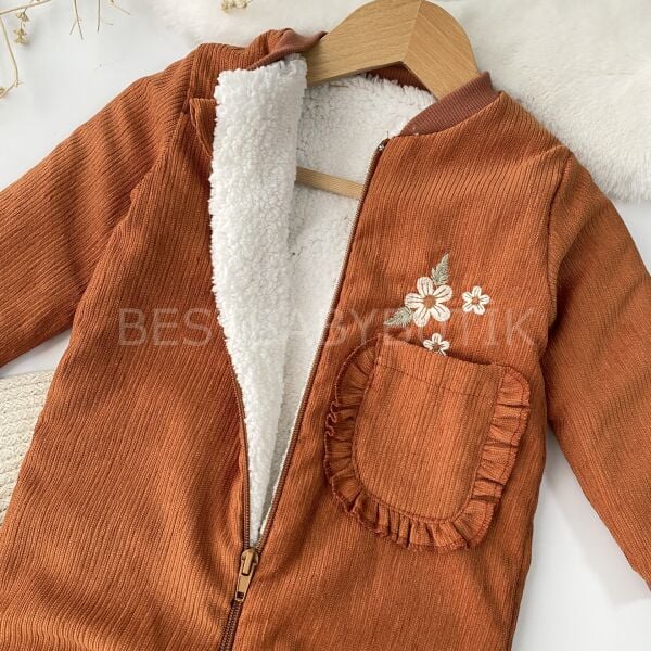 Çiçek Nakışlı Kadife Dokulu Peluş Astarlı Tulum