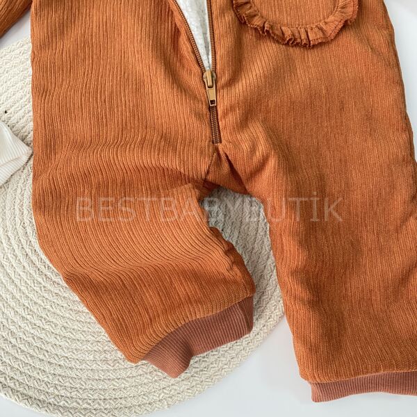 Çiçek Nakışlı Kadife Dokulu Peluş Astarlı Tulum