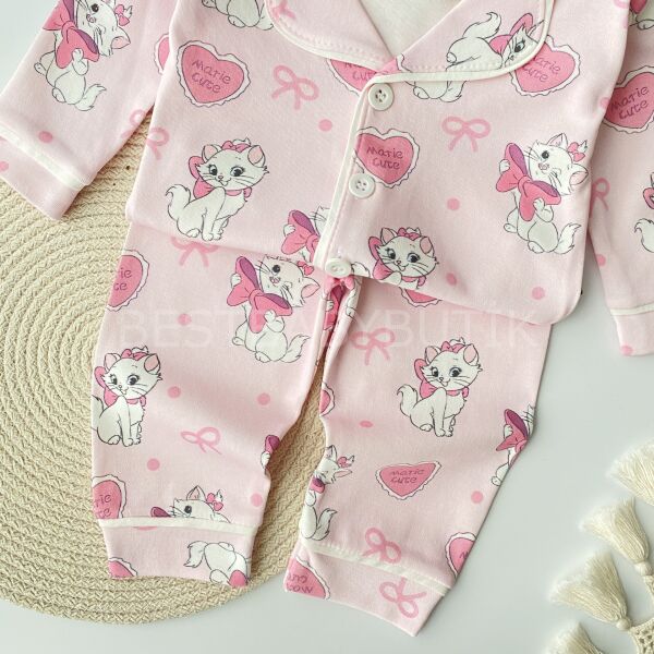 Kedicik Detaylı Gömlek Yaka Pijama Takımı