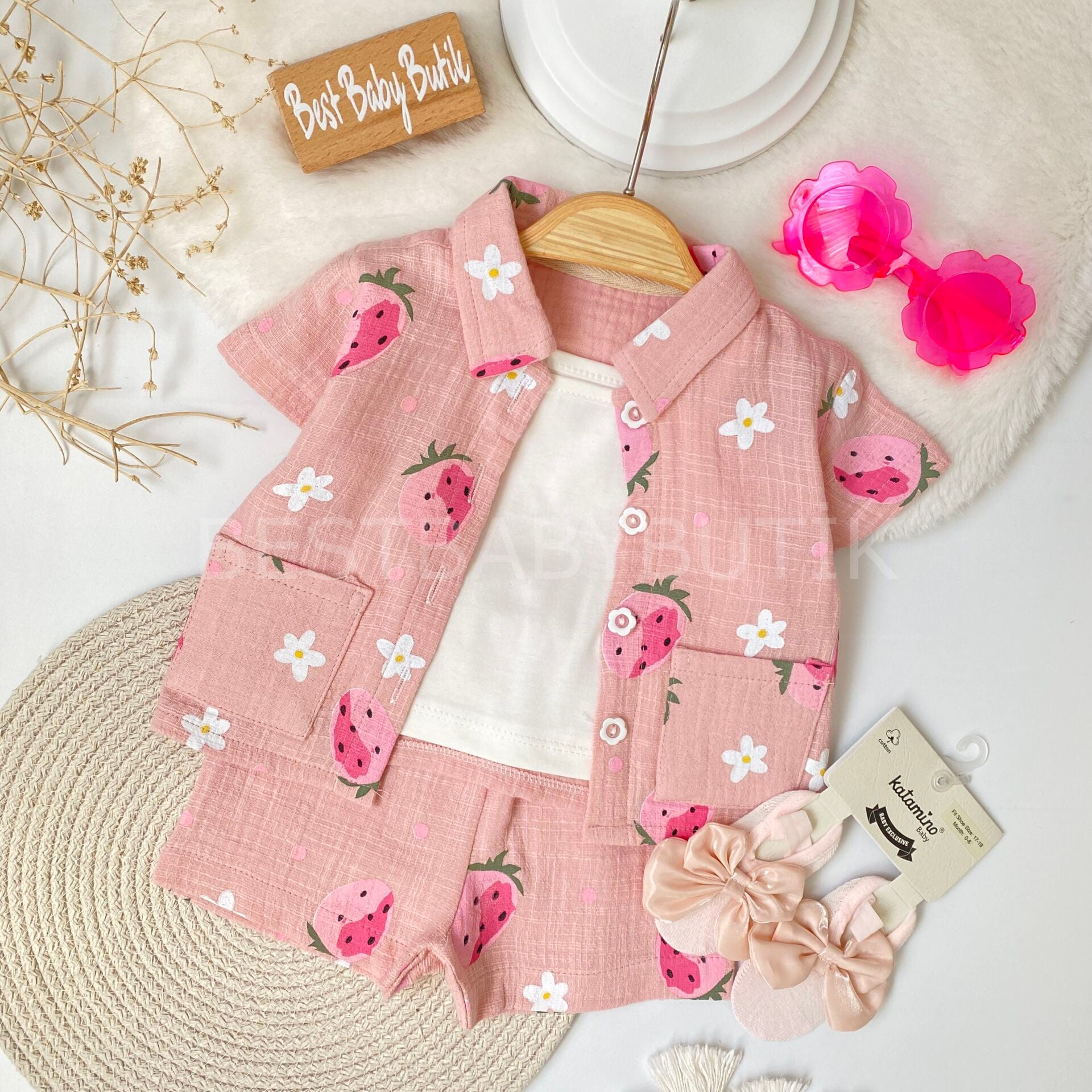 Çilekli Oversize 3’Lü Takım 12-18 AY