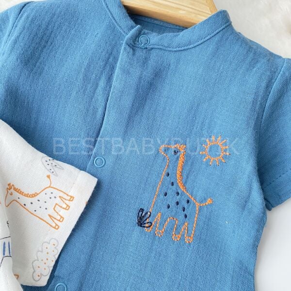 Safari Nakışlı Müslin 2’Li Barbatöz Tulum 3-6 AY