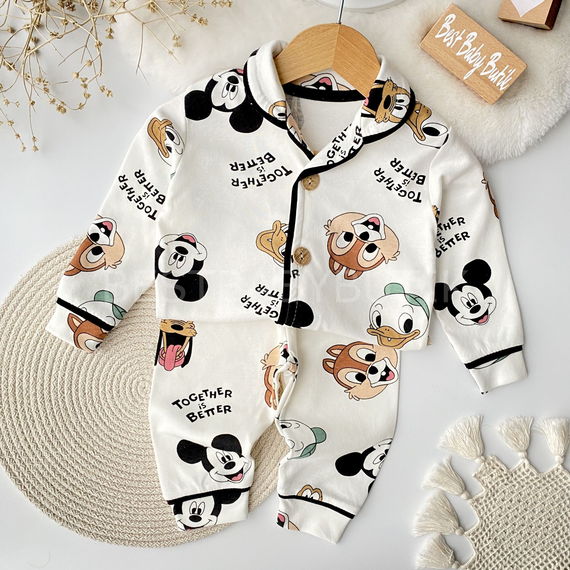 Mickey Muase Gömlek Yaka Pijama Takımı