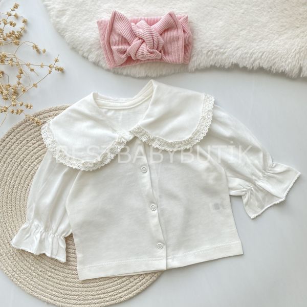 PAPATYA PANÇ İŞLEMELİ BÜYÜK BEBE YAKA BENEKLİ 2’Lİ SALOPET TAKIMI