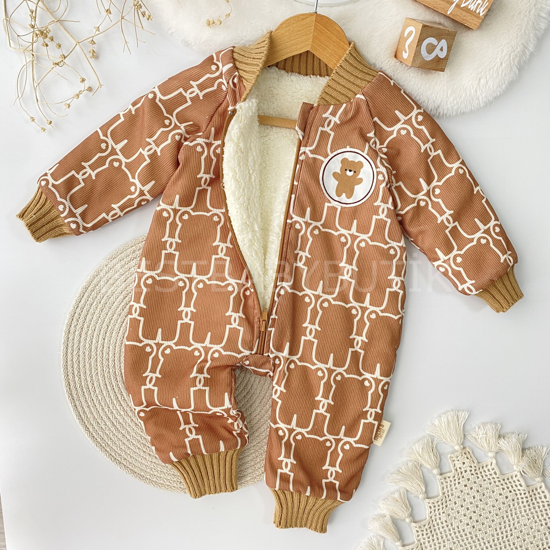 Ayıcık Bombo Peluş Welsoft Örgü Detaylı Kışlık Tulum