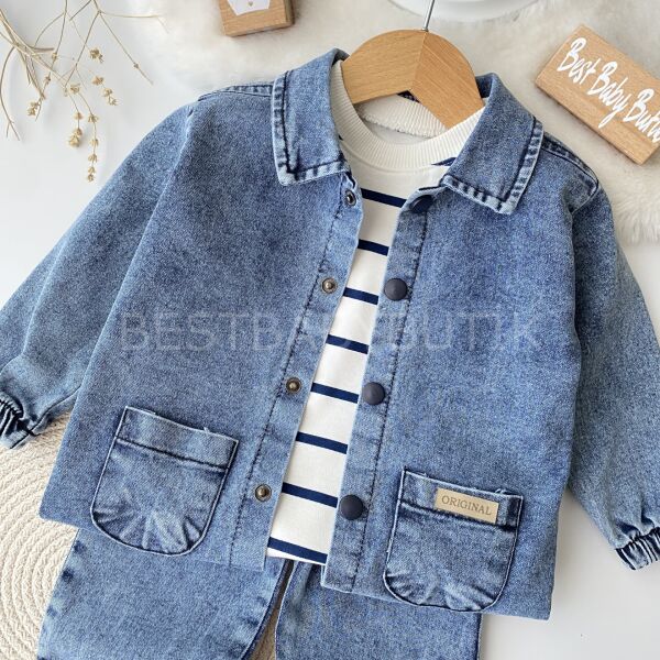 Foya Çizgi Badili Cepli 3’Lü  Kot Takım 9-12 AY