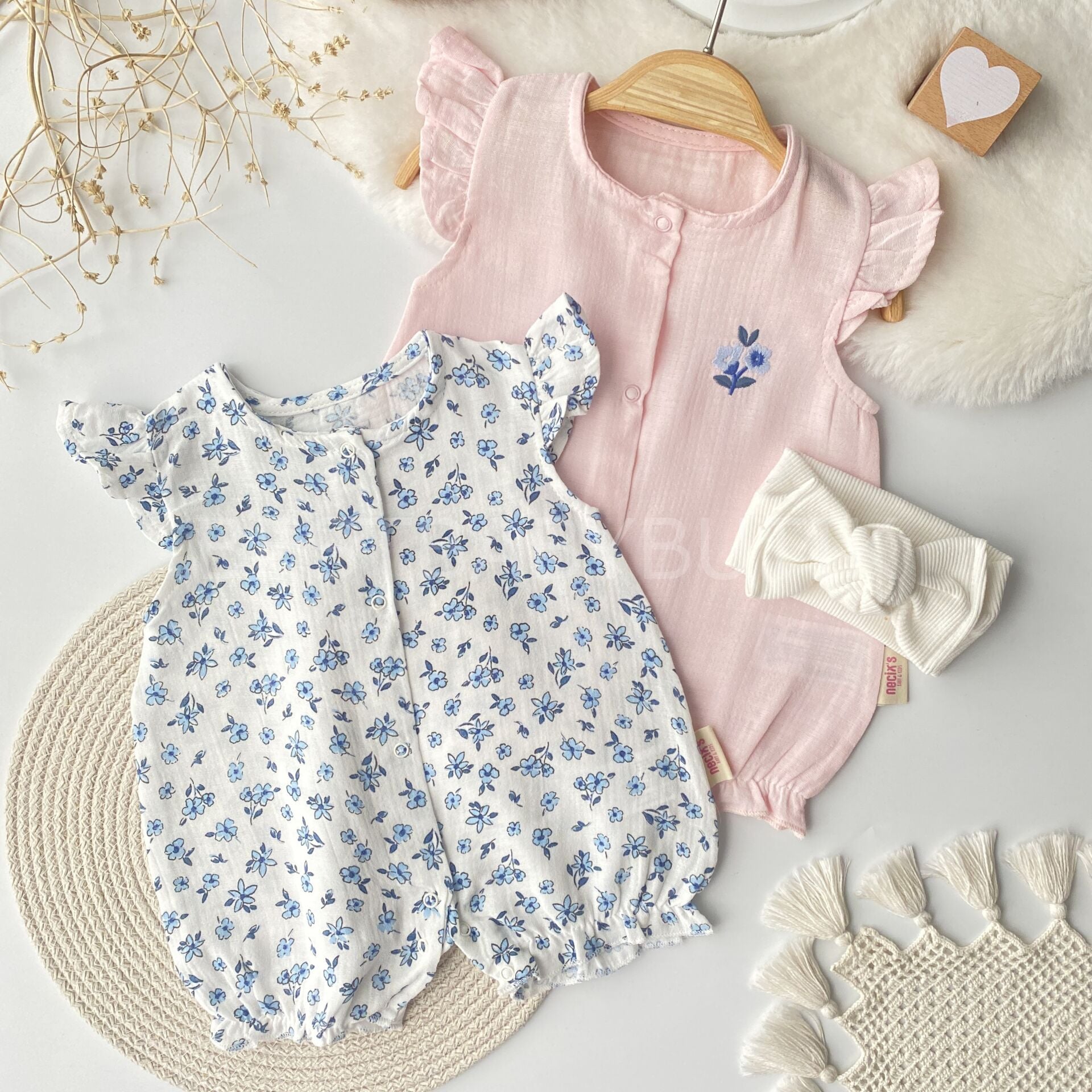 Mine Çıtır Çiçekli Müslin 2’Li Barbatöz Tulum 3-6 AY