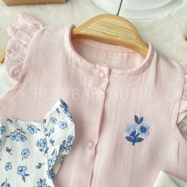 Mine Çıtır Çiçekli Müslin 2’Li Barbatöz Tulum 3-6 AY